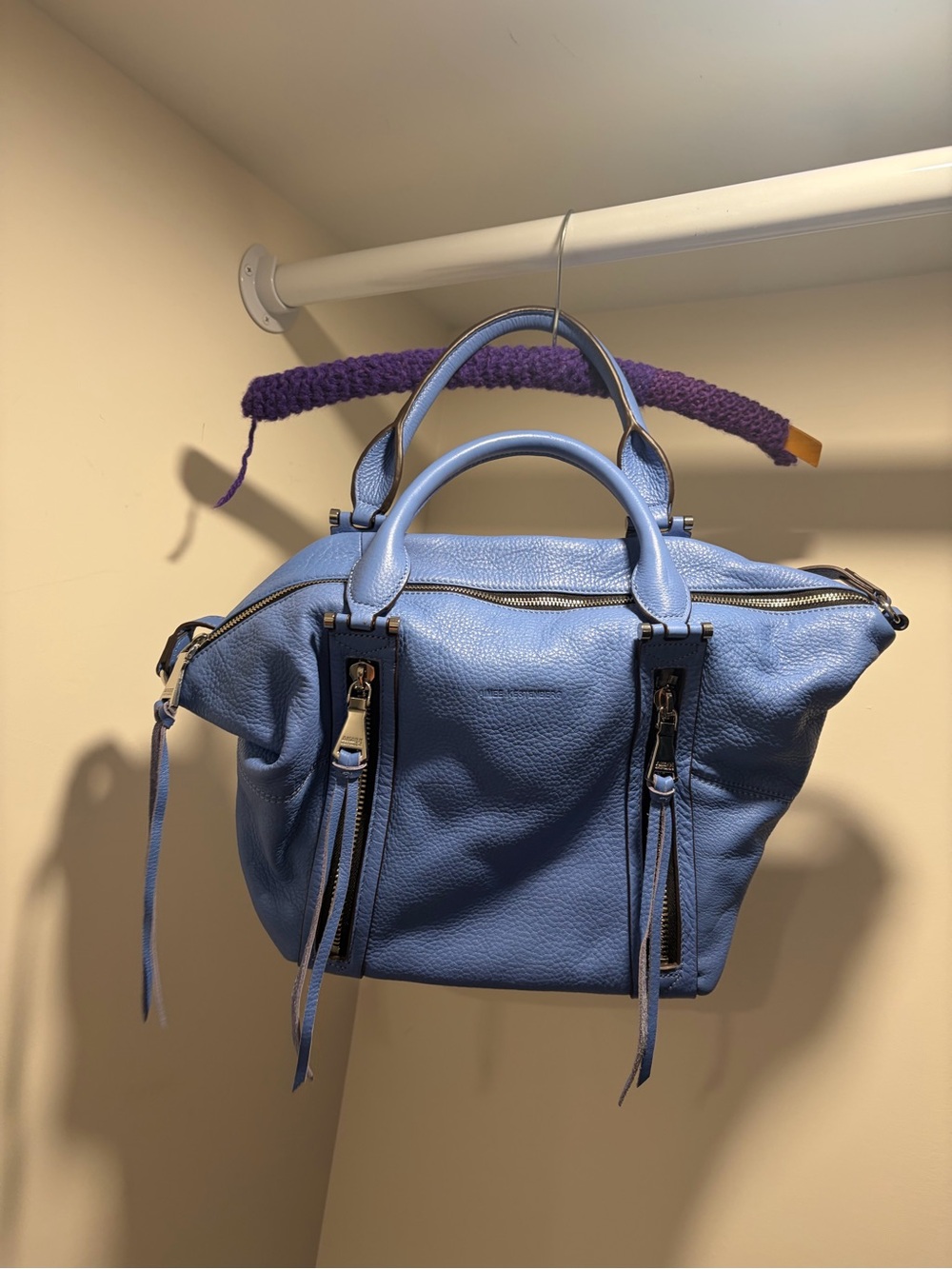 Aimee Kestenberg Blue Leather Satchel with Double Zips